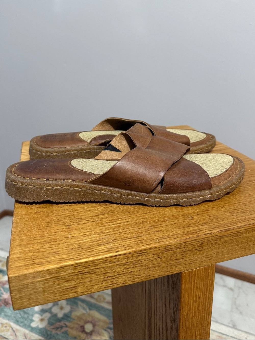 Born Womens 11 Brown Leather Slide Sandals Crossover Straps Comfort Shoes